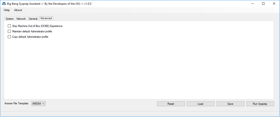Sysprep Assistant advanced tab
