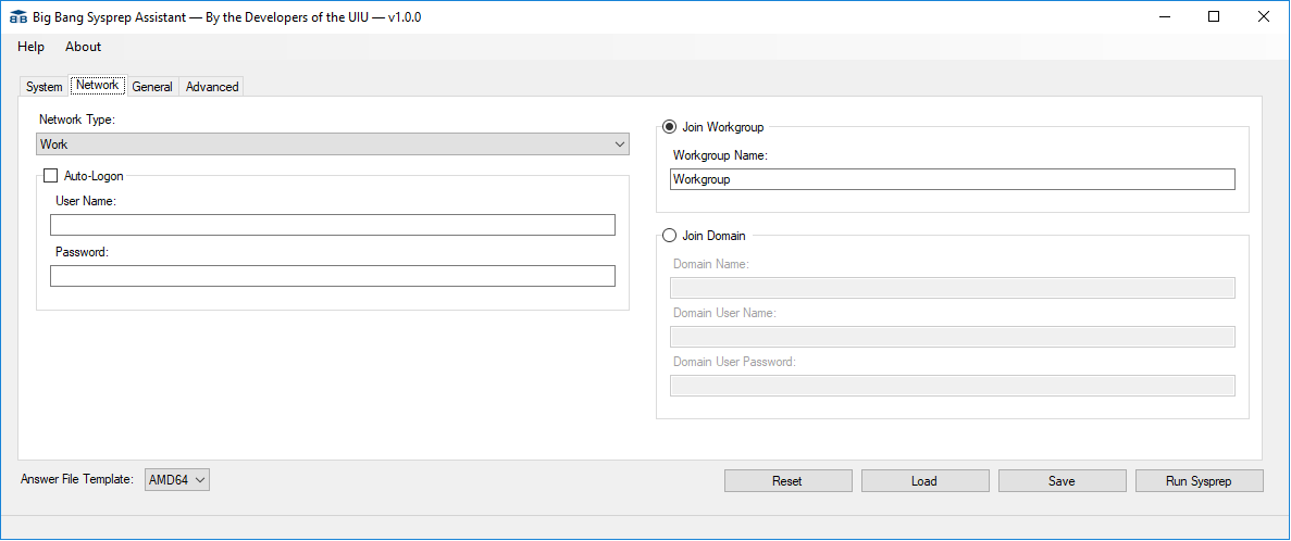 Sysprep Assistant network tab