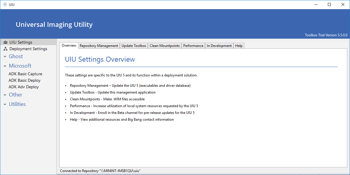 uiu settings overview