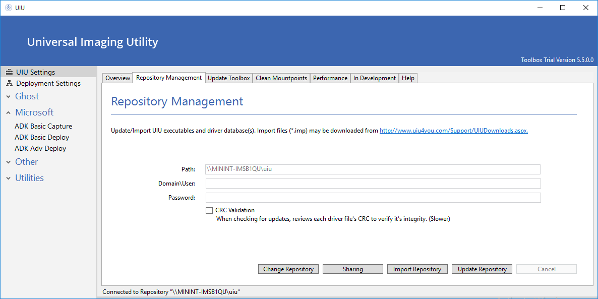 uiu settings overview