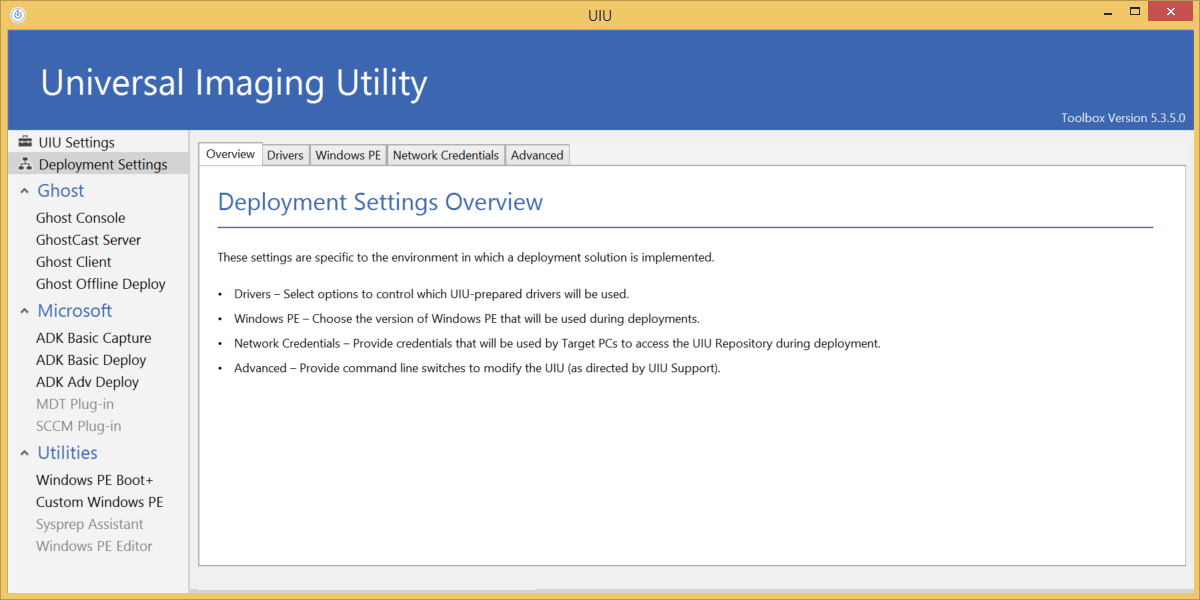 uiu deployment settings overview