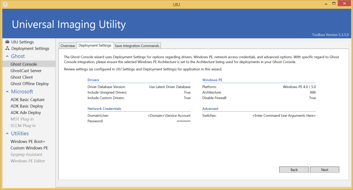 uiu ghost console settings