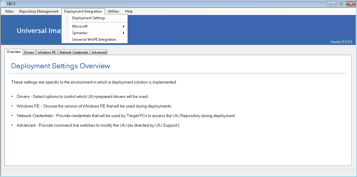 uiu deployment settings overview